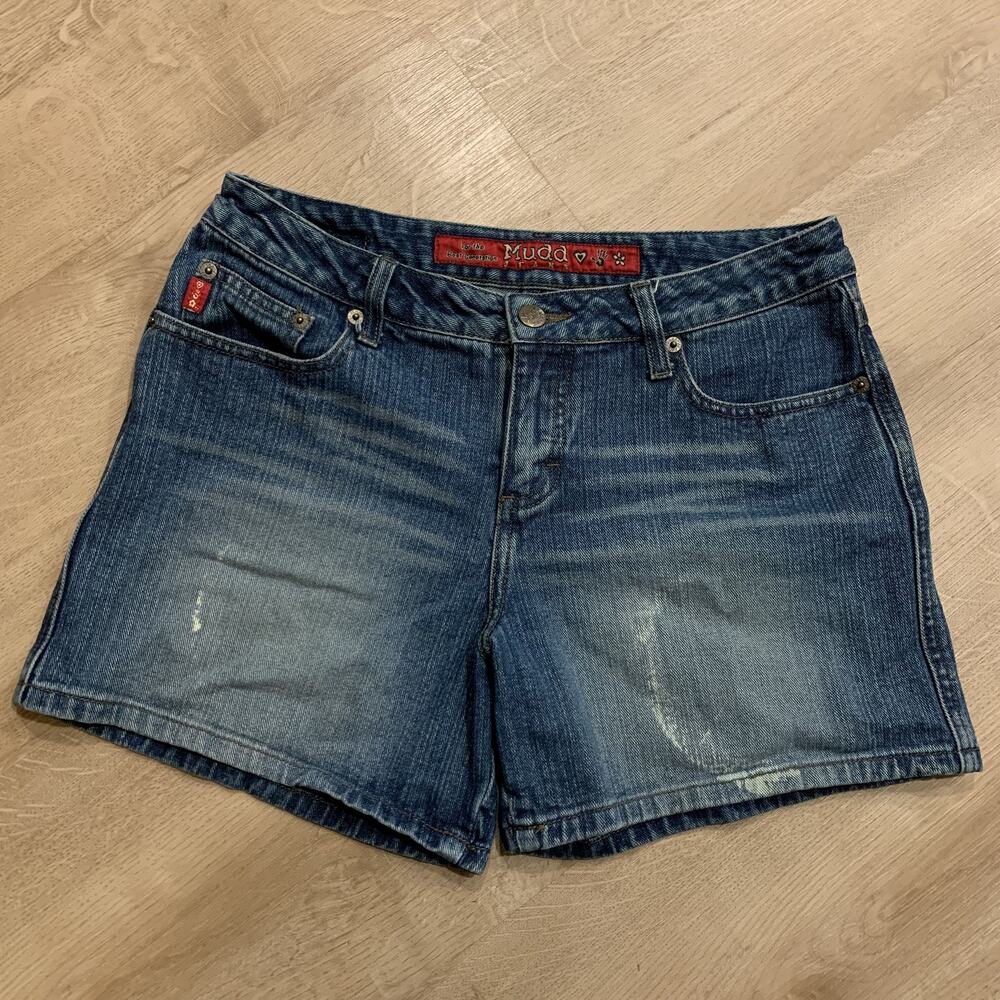 Mudd Vintage Y2K Denim Jean Shorts Jorts Dark Wash Women's Juniors Size 7 / 30W